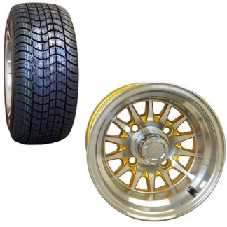10 Inch Golf Cart Wheel and Street Tire Combo Gold
