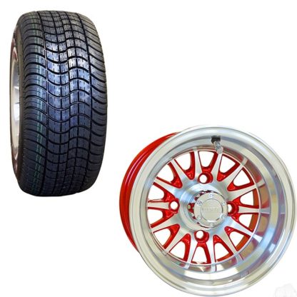 10 Inch Golf Cart Wheel and Street Tire Combo Red