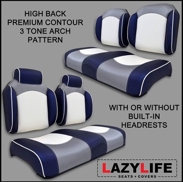 Custom High Back Golf Cart Seats Silver Blue White Pete S Carts - Free Pattern For Golf Cart Seat Covers To Sew