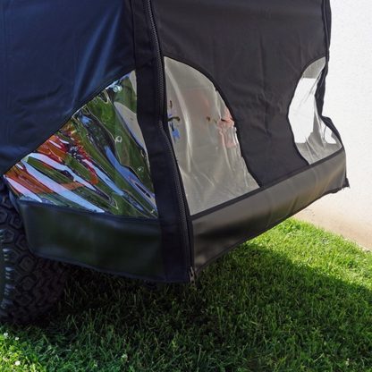 Golf Cart Enclosure Zipper System Over Seat Foot Platform Design In Black