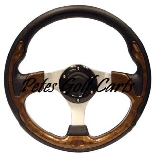 Golf Cart Steering Wheel 13 Inch Wood Grain Black PGC WM