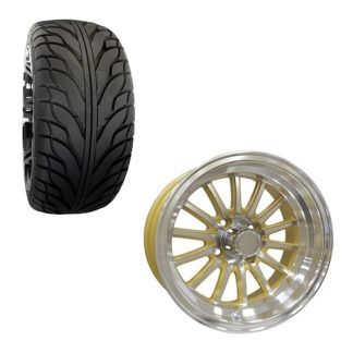 Golf Cart Wheel and Tire Combo 215x35x14 Street Spoke Gold