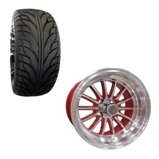Golf Cart Wheel and Tire Combo 215x35x14 Street Spoke Red