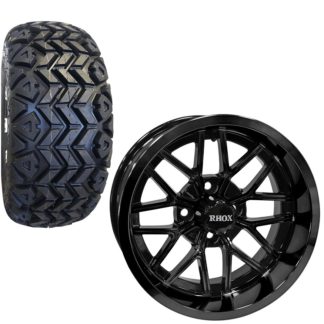 Golf Cart Wheel and Tire Combo 23x10x14 All Terrain Gloss Black