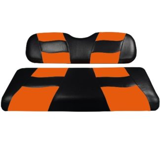 Madjax Golf Cart Rear Flip Seat Cover Set Black and Orange Riptide 10-148