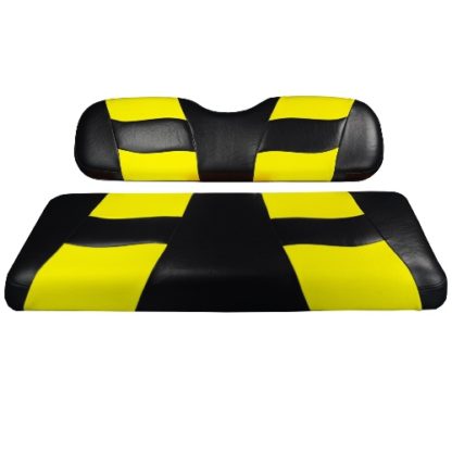 Madjax Golf Cart Rear Flip Seat Cover Set Black and Yellow Riptide 10-138